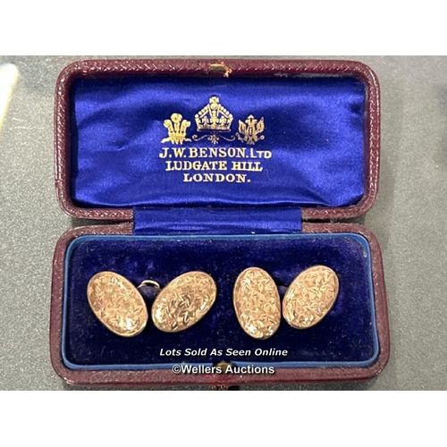 207 - 9ct gold cufflinks in a J.W. Bensons box c1898 / SF