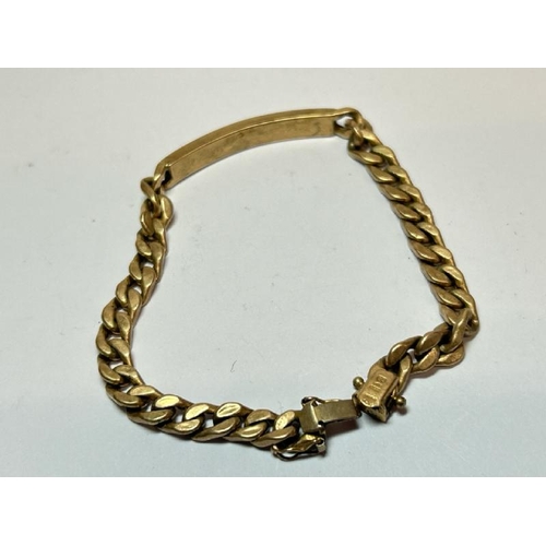 224 - 9ct hallmarked gold hollow curl link identity bracelet, engraved 'Roger Love from Pauline 13-6-89'. ... 