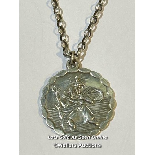 164 - Silver St Christopher pendant and chain with 3 pence cufflinks / SF