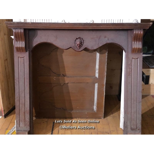 834 - WOODEN FIRE SURROUND, EXT. MEASUREMENTS, 108CM (H) X 122CM (W) X 119CM (D), INT. 90CM (H) X 83CM (W)