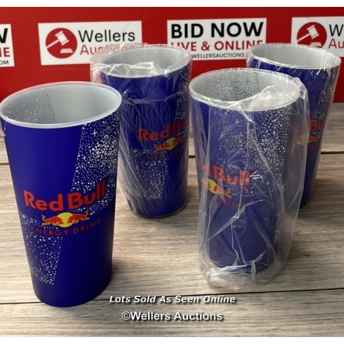 5209 - BOX OF 4 X RED BULL CUPS ILLUMINATED BATTERY BAR NIGHTCLUB PUB LIGHT CUP GLASS / G70