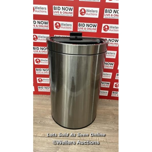 4474 - EKO STAINLESS STEEL SEMI-ROUND MOTION SENSOR BIN - 47L / SIGNS OF USE / BROKEN LID / P6