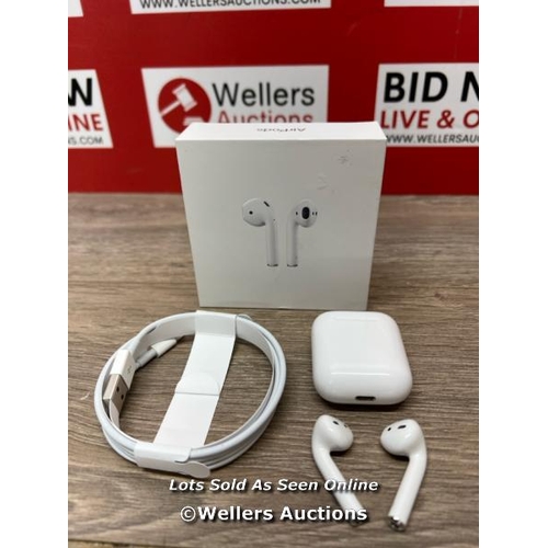 8001 - APPLE AIRPODS / 2ND GEN / WITH CHARGING CASE / MV7N2ZMA / POWERS UP & CONNECTS TO BLUETOOTH WITH SOU... 