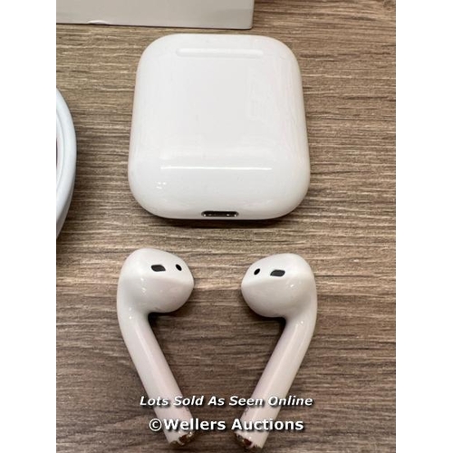 8001 - APPLE AIRPODS / 2ND GEN / WITH CHARGING CASE / MV7N2ZMA / POWERS UP & CONNECTS TO BLUETOOTH WITH SOU... 