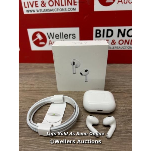 8002 - APPLE AIRPODS (3RD GEN) WITH LIGHTNING CHARGING CASE, MPNY3ZM/A / POWERS UP & CONNECTS TO BLUETOOTH ... 