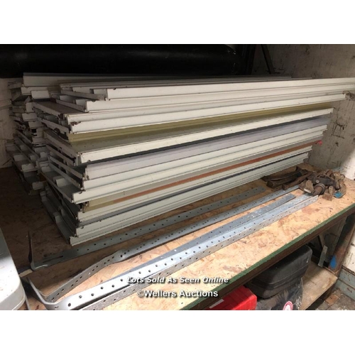 100 - LARGE QUANTITY METAL SHELVING COMPONENTS, APPROX. 40 SHELVES 125CM (L) X 35CM (D)