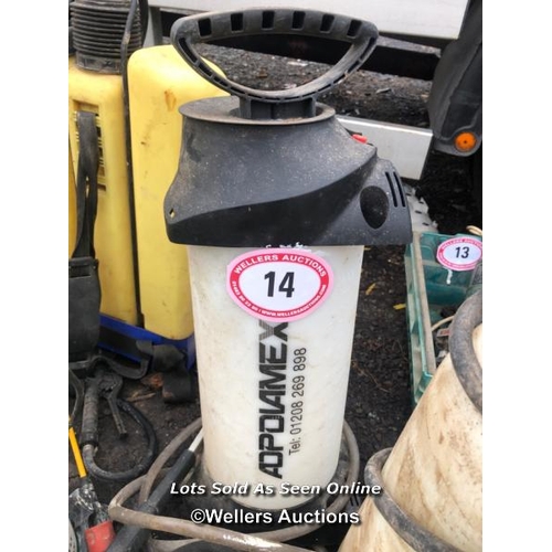 14 - 6X ASSORTED TANKS AND SPRAYERS INCL. MAKITA LIQUID SUPPLY TANK, ADPDIAMEX ETC.