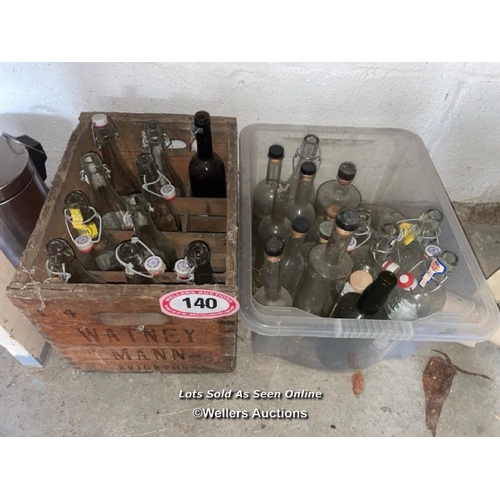 140 - 2X CRATES OF VINTAGE GLASS BOTTLES, ONE CRATE IS WATNEY MAN BRIGHTON