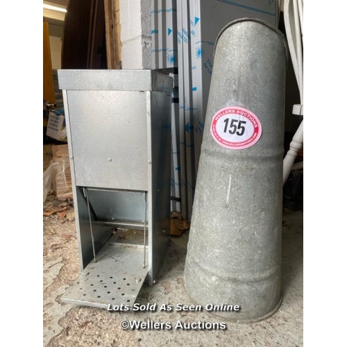 155 - GALVANISED COAL SCUTTLE AND CHICKEN FEEDER