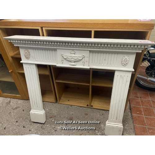 161 - ORNATE WOODEN FIRE PLACE SURROUND, 130CM (W) X 107.5CM (H) X 19CM (D)