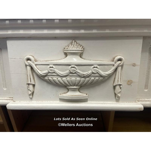 161 - ORNATE WOODEN FIRE PLACE SURROUND, 130CM (W) X 107.5CM (H) X 19CM (D)