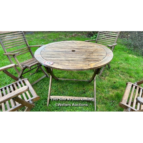 175 - GARDEN TABLE AND CHAIRS SET, 74 CM (H) X 100CM (DIA)