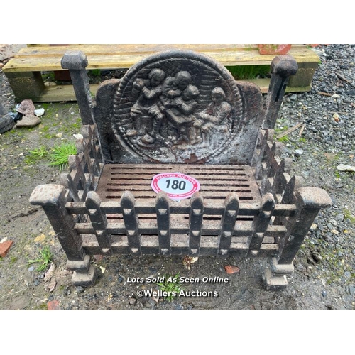 180 - CAST IRON FIRE BASKET, 36CM (H) X 41CM (W) X 29CM (D)