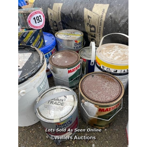 193 - QUANTITY OF ASSORTED PAINTS, GROUT AND MORE