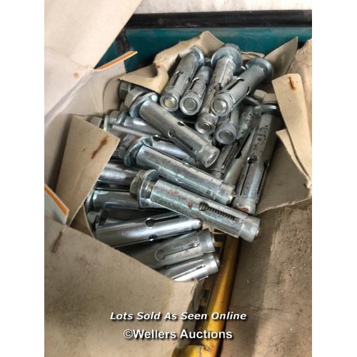 59 - CRATE FULL OF HARDWARE INC. UNIFIX BOLT, ANCHORS AND MORE