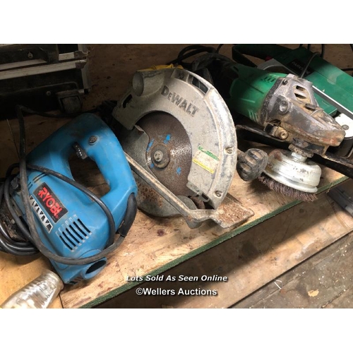 95 - 7X VARIOUS POWER TOOLS INC. DEWALT CIRCULAR SAW, PARKSIDE SANDER, MAKITA DRILL, RYOBI JIGSAW, HITACH... 