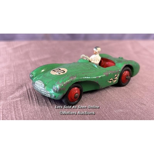 107 - THREE DINKY DIE CAST RACING CARS INCLUDING SUNBEAM ALPINE NO. 107, AUSTIN HEALEY NO. 109 AND ASTON M... 