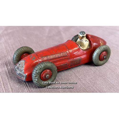 108 - THREE DINKY DIE CAST RACING CARS INCLUDING TALBOT LAGO NO. 23K, FERRARI NO. 23H AND ALFA ROMEO NO. 2... 