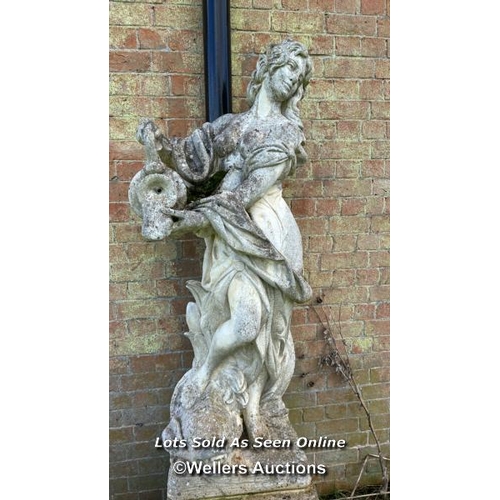 145 - MARBLE DI LATTE FOUNTAIN CLASSICAL MAIDEN FIGURE ON PLINTH, TOTAL HEIGHT 200CM, PLINTH HEIGHT 59CM, ... 