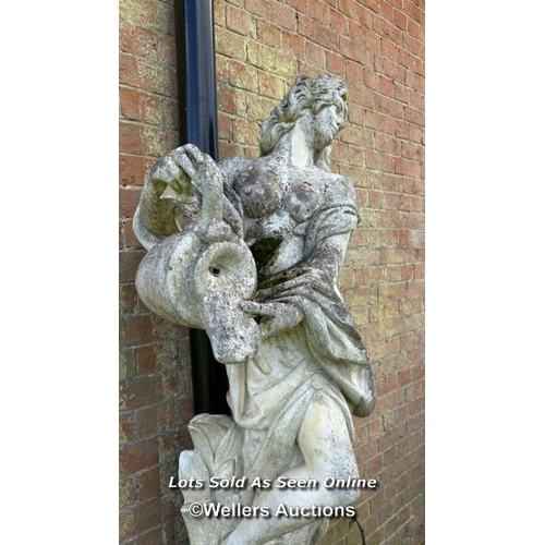 145 - MARBLE DI LATTE FOUNTAIN CLASSICAL MAIDEN FIGURE ON PLINTH, TOTAL HEIGHT 200CM, PLINTH HEIGHT 59CM, ... 