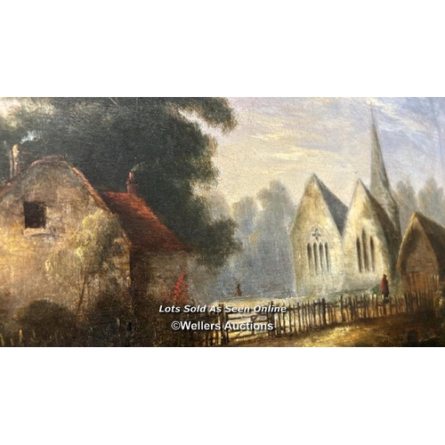 159 - OIL ON CANVAS DEPICTING A CHURCH SCENE