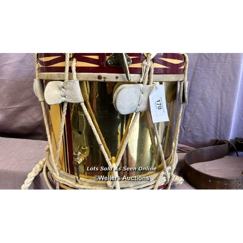 170 - MILITARY BAND DRUM FROM THE '4TH BN THE WILTSHIRE REGIMENT' WITH BATTLE HONOURS, PRE WORLD WAR TWO