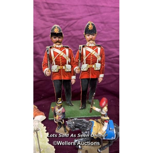 179 - COLLECTION OF 19TH CENTURY PAPER DECOUPAGE SOLDIERS AND SEVEN FRENCH DRAGOON LEAD SOLDIERS