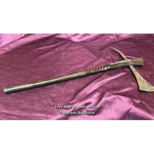 186 - ETHNIC PICKAXE WITH CARVED FEATURES