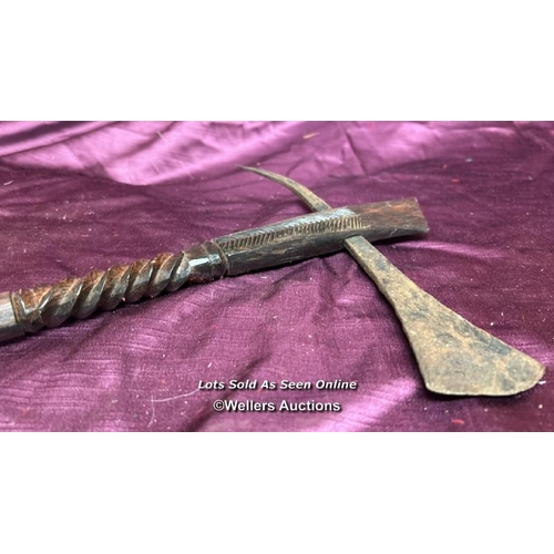 186 - ETHNIC PICKAXE WITH CARVED FEATURES