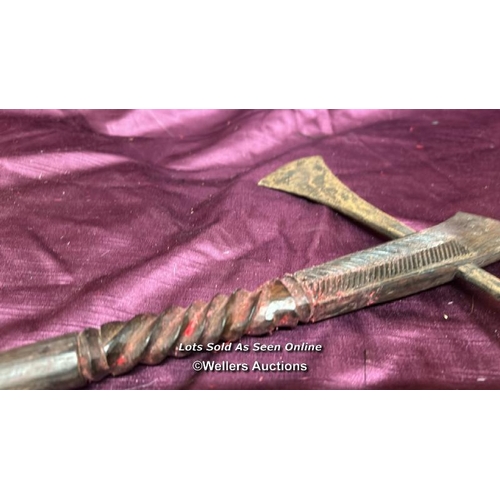 186 - ETHNIC PICKAXE WITH CARVED FEATURES