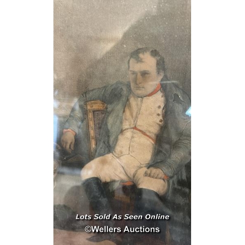 192 - 18TH CENTURY FRAMED AND GLAZED PRINT DEPICTING DISGRUNTLED NAPOLEON, 24.5 X 32.5CM