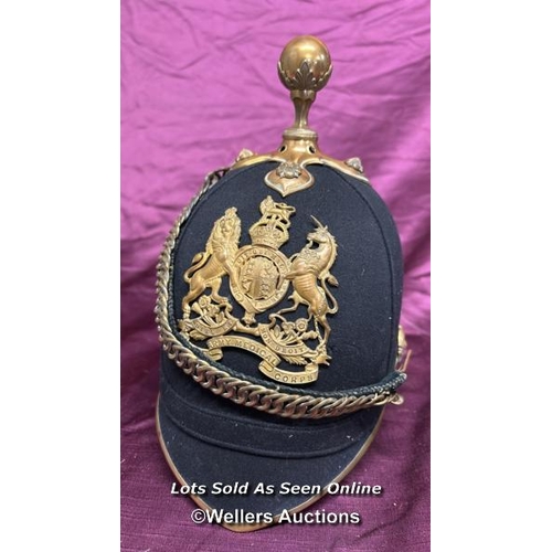 198 - GEORGE V ROYAL ARMY MEDICAL CORPS OFFICER HELMET, IN ORIGINAL CONDITION WITH SOME WEAR, MADE BY HOBS... 