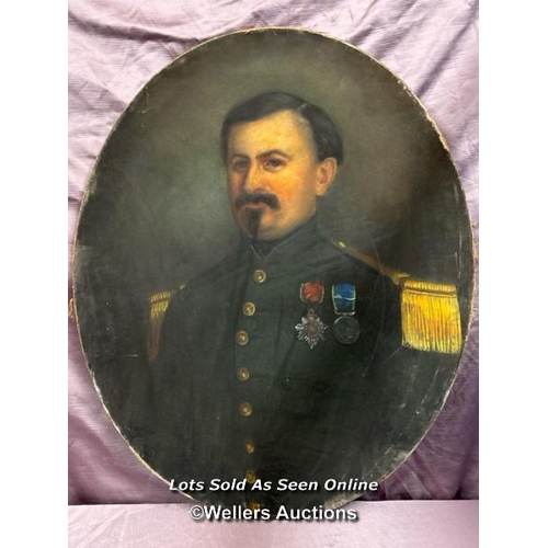 204 - PASTEL PORTRAIT ON CANVAS OF A CONTINENTAL 19TH CENTURY FRENCH OFFICER, 73 X 60CM