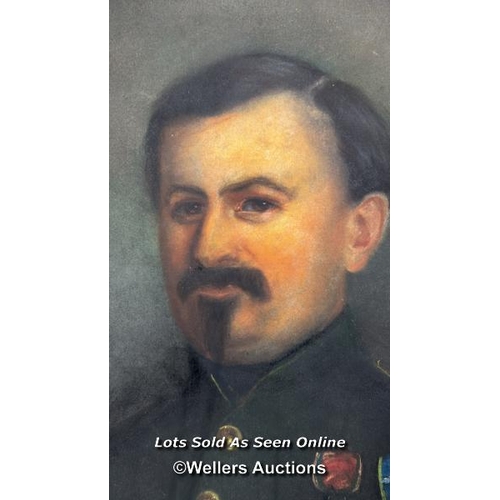 204 - PASTEL PORTRAIT ON CANVAS OF A CONTINENTAL 19TH CENTURY FRENCH OFFICER, 73 X 60CM