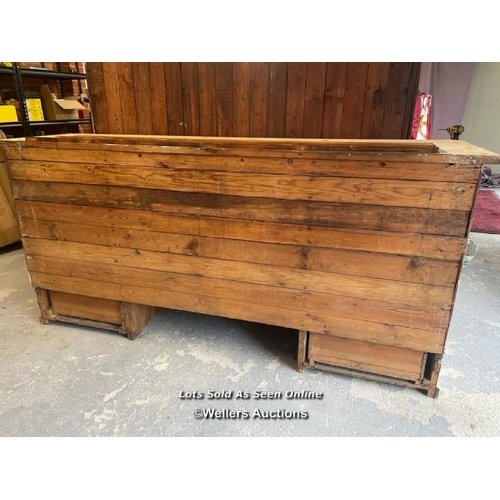 41 - LARGE STRIPPED PINE DRESSER WITH FOUR GLAZED DOORS ON TOP OVER TWO DOORS BELOW AND SIX DRAWERS, 195.... 