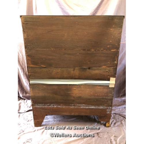 59 - 19TH CENTURY FLAMED MAHOGANY CAMPAIGN CHEST WITH FIVE DRAWERS, ON SPLAYED FEET, 87 X 43.5 X 117CM