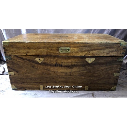 60 - 19TH CENTURY CAMPHOR WOOD MILITARY CAMPAIGN TRUNK WITH BRASS MOUNTS AND HANDLES, 98 X 49 X 46CM