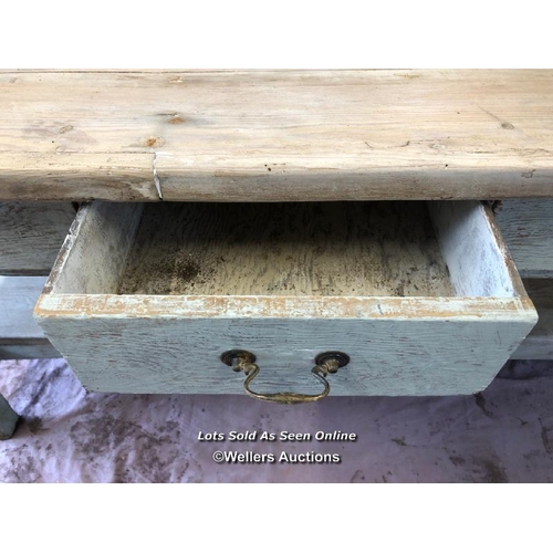 63 - 19TH CENTURY FARMHOUSE OAK SERVER WITH FOUR DRAWERS, 182.5 X 76.5 X 76.5CM