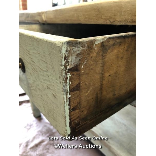 63 - 19TH CENTURY FARMHOUSE OAK SERVER WITH FOUR DRAWERS, 182.5 X 76.5 X 76.5CM