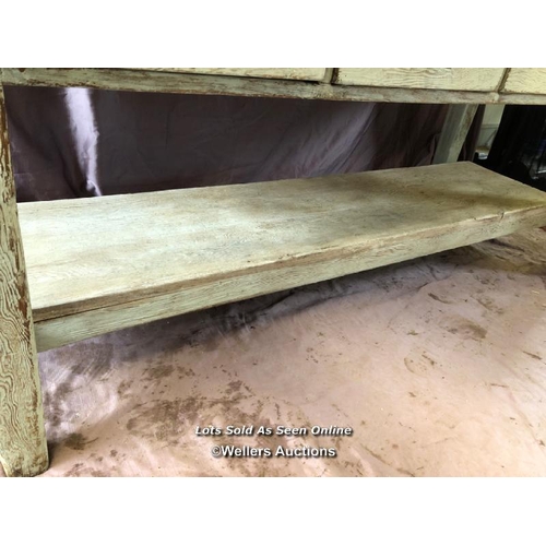 63 - 19TH CENTURY FARMHOUSE OAK SERVER WITH FOUR DRAWERS, 182.5 X 76.5 X 76.5CM