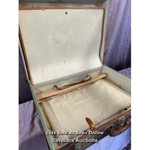 76 - VINTAGE CANVAS AND LEATHER SUITCASE BY VICTOR LUGGAGE