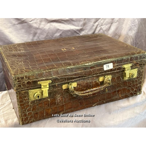 78 - MAPPIN AND WEBB CROCODILE SKIN SUITCASE, CIRCA 1900, WITH INITIALS H.J. 53 X 19 X 37CM