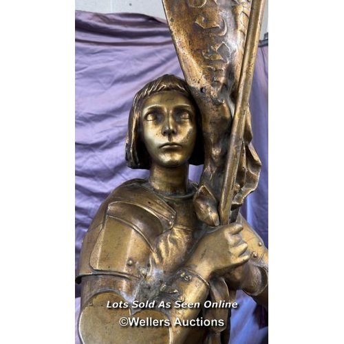 82 - 19TH CENTURY CAST BRONZE STUDY OF THE MAID OF ORLEANS 'JOAN OF ARC', BASE 32 X 32 X HEIGHT 167CM, ON... 