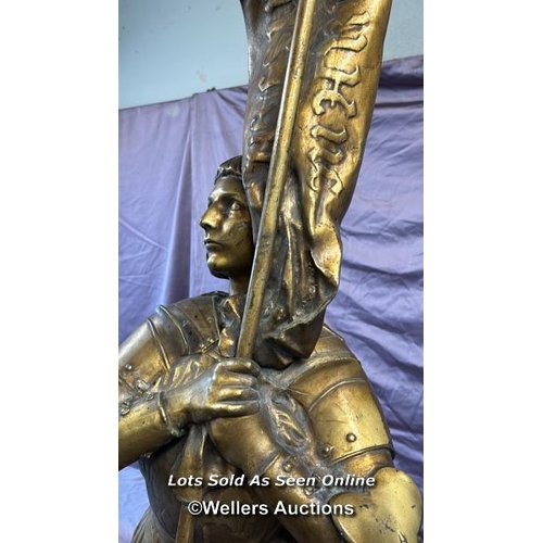 82 - 19TH CENTURY CAST BRONZE STUDY OF THE MAID OF ORLEANS 'JOAN OF ARC', BASE 32 X 32 X HEIGHT 167CM, ON... 