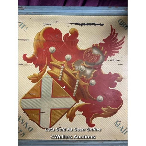 91 - ARMORIAL HERALDIC CREST, FRENCH 1875 BOARD, 84.5 X 84.5CM