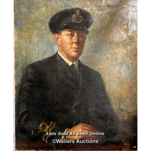 211 - OIL ON CANVAS BY H. RIDDLE, DEPICTING NAVAL OFFICER, 61 X 51CM