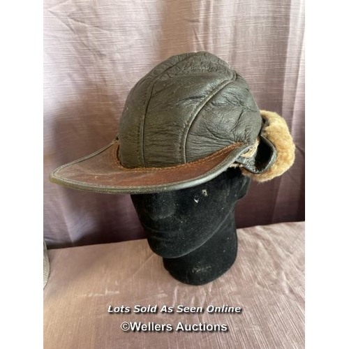 388 - USAAF AIR CREW FUR LINED LEATHER AIR CREW CAP (POST WAR OR RE-ENACTMENT)