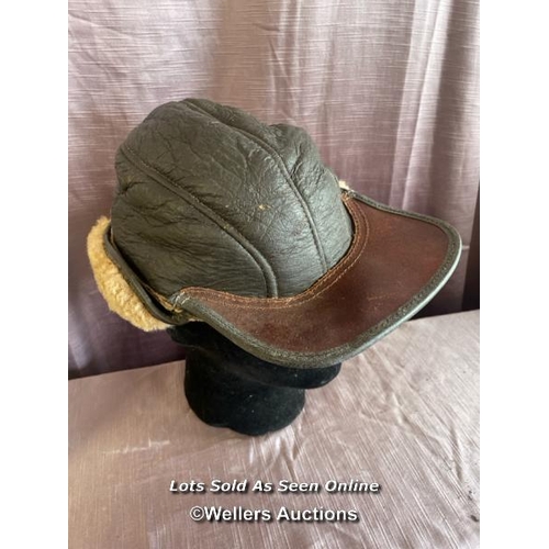 388 - USAAF AIR CREW FUR LINED LEATHER AIR CREW CAP (POST WAR OR RE-ENACTMENT)