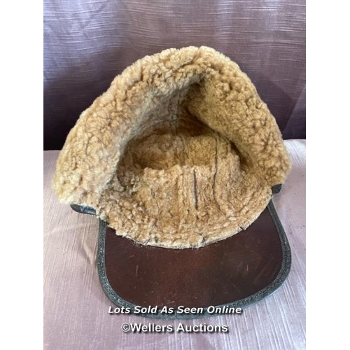 388 - USAAF AIR CREW FUR LINED LEATHER AIR CREW CAP (POST WAR OR RE-ENACTMENT)