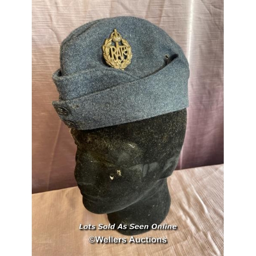 389 - WW2 PATTERN RAF SIDE CAP WITH ORIGINAL BADGE AND BAKELITE BUTTONS